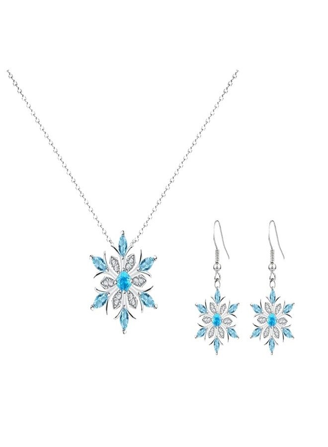 Modpide Women Crystal Winter Snowflake Pendant Necklace Hook Dangle Earrings Set for Women Christmas Gift(silver crystal set) - Image 1